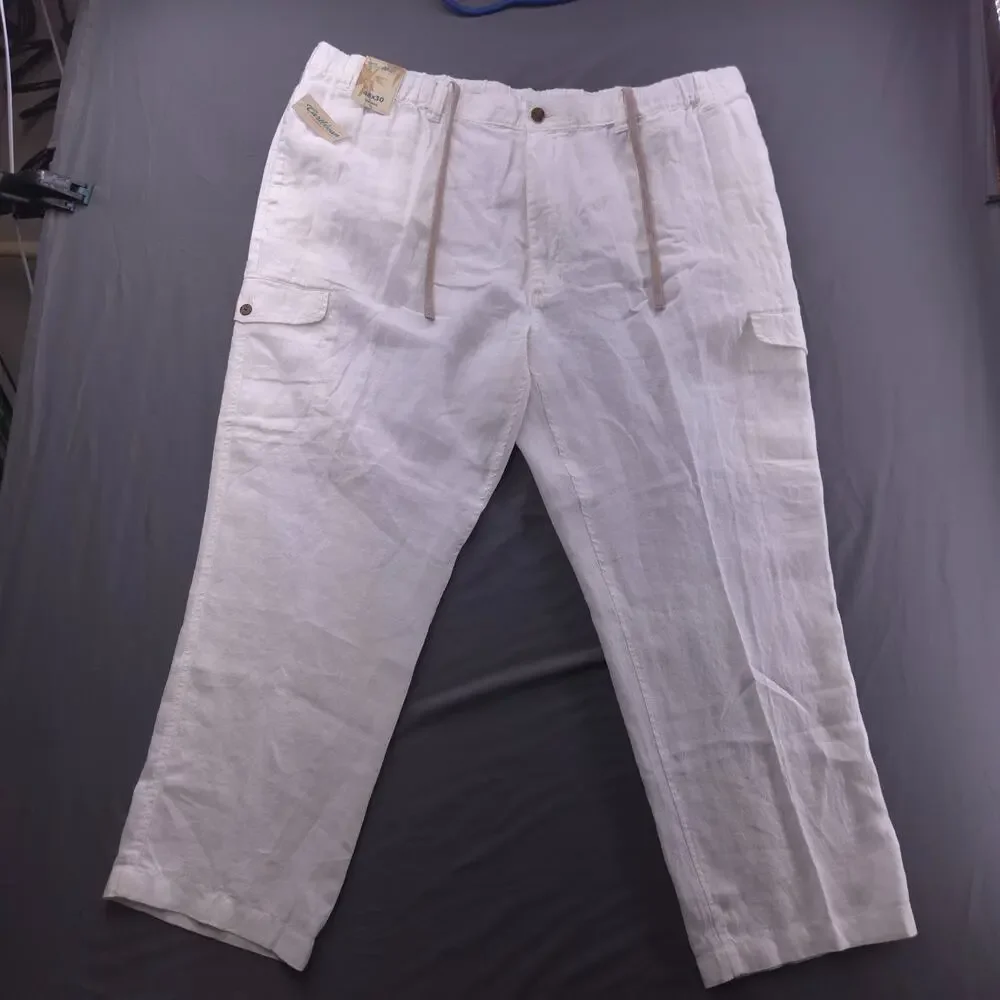 Roundtree & Yorke Caribbean 46 x 29‎ 100% Linen Drawstring White Pants Beach New